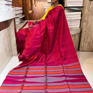 Handlooms softsilk double warp  Colour , Rani pink with jute border and pallu