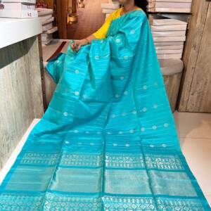 Handloom Soft Silk Saree Sky Blue with Straight Line