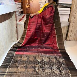 Handloom Soft Silk Saree Rust Colour with Coffee Colour Border & Full Line Pallu